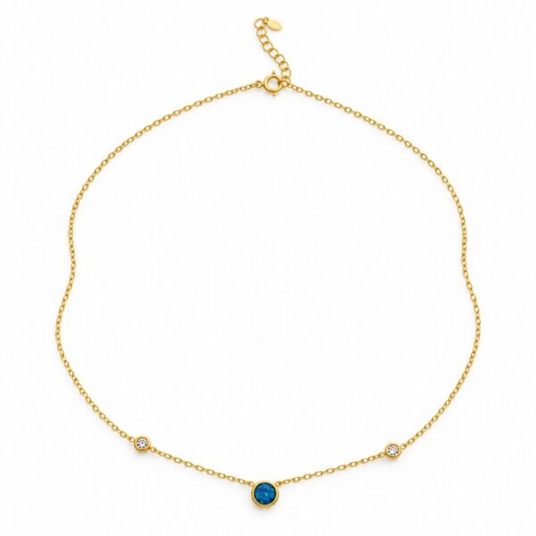 Opal and crystal station necklace, gold-plated, blue opal · OP234-GB