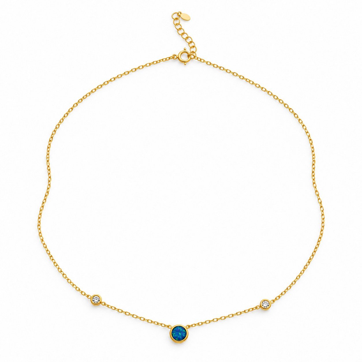 Opal and crystal station necklace, gold-plated, blue opal · OP234-GB