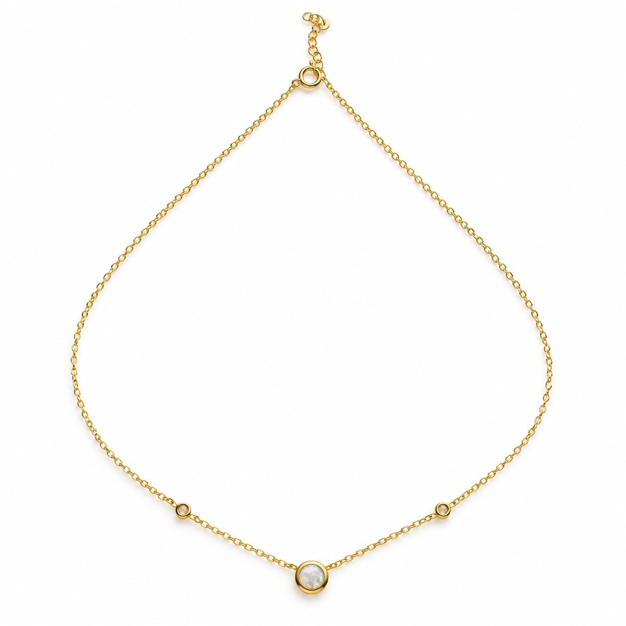 Opal and crystal station necklace, gold-plated, white opal · OP234-GW