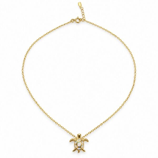 Sea turtle mosaic opal necklace, gold-plated, white opal · OP235