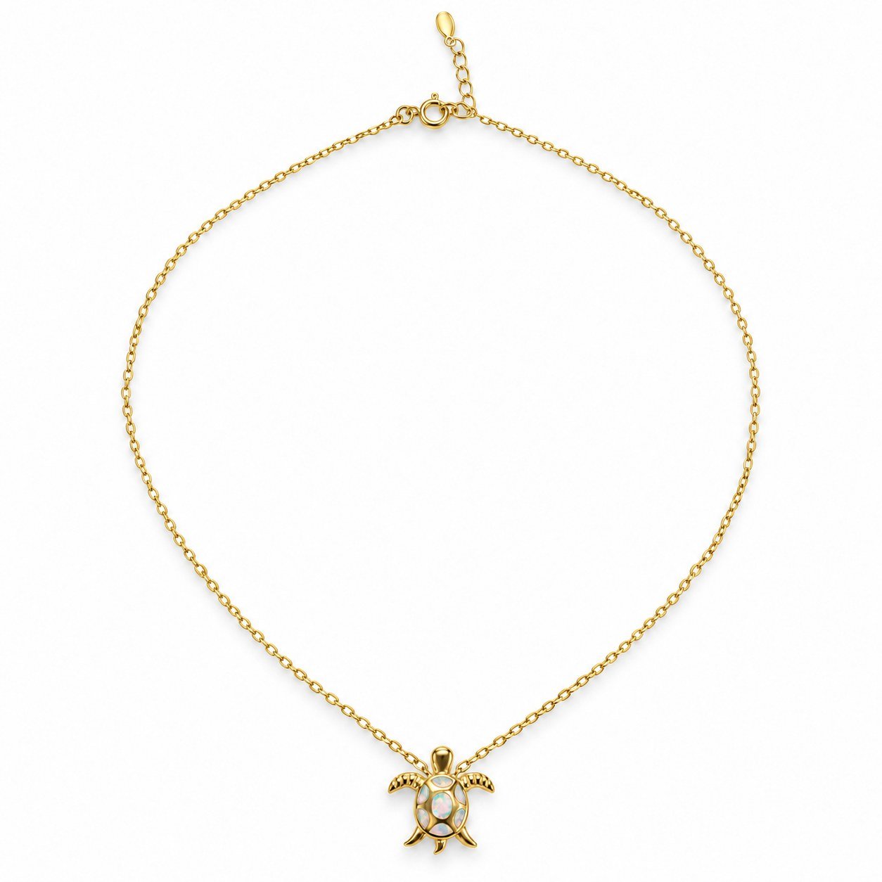 Sea turtle mosaic opal necklace, gold-plated, white opal · OP235