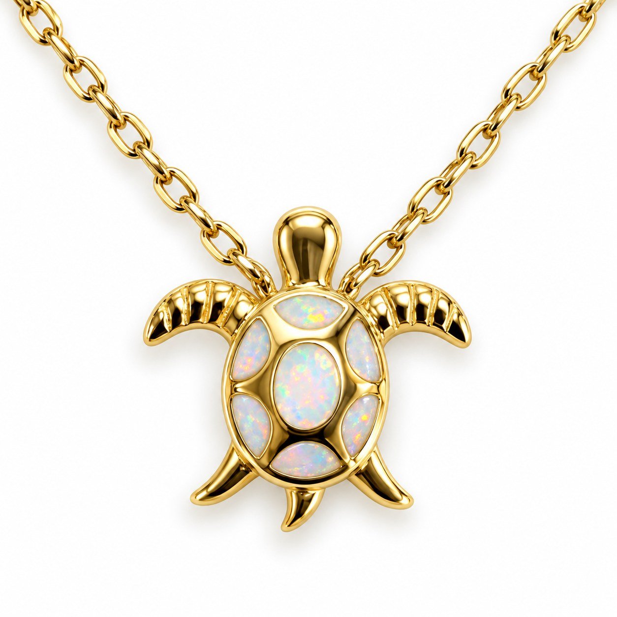 Sea turtle mosaic opal necklace, gold-plated, white opal · OP235 - Image 2