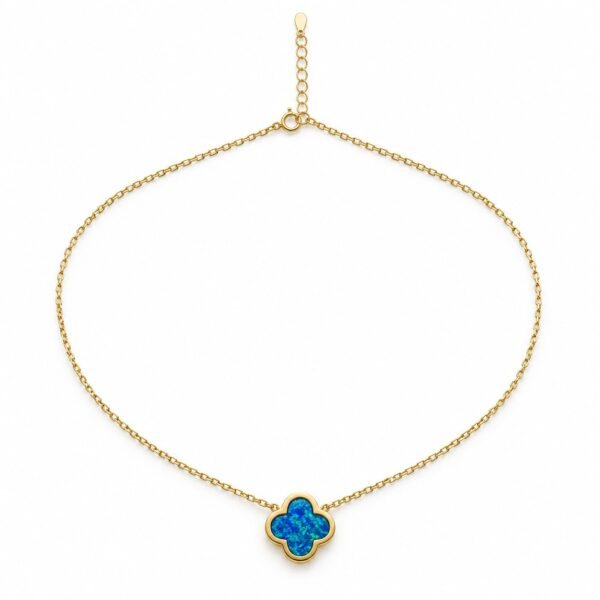 Large clover opal necklace, gold-plated, blue opal · OP241-GB
