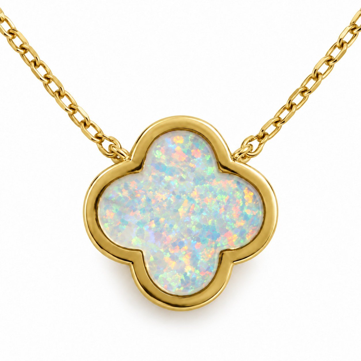 Large clover opal necklace, gold-plated, white opal · OP241-GW - Image 2