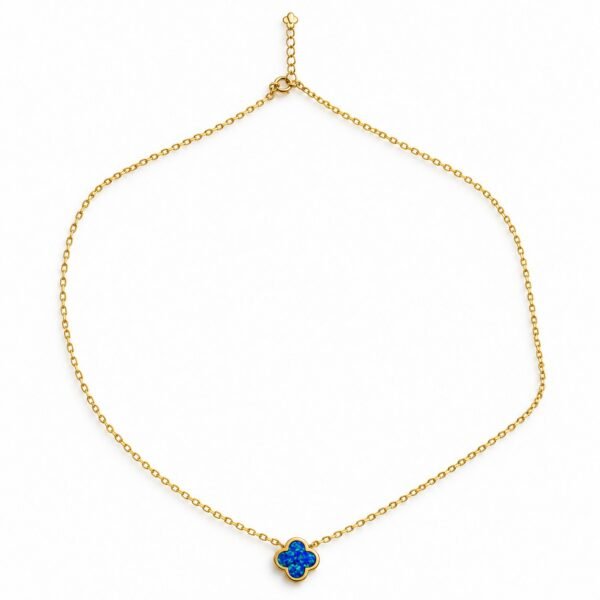 Small clover opal necklace, gold-plated, blue opal · OP243-GB