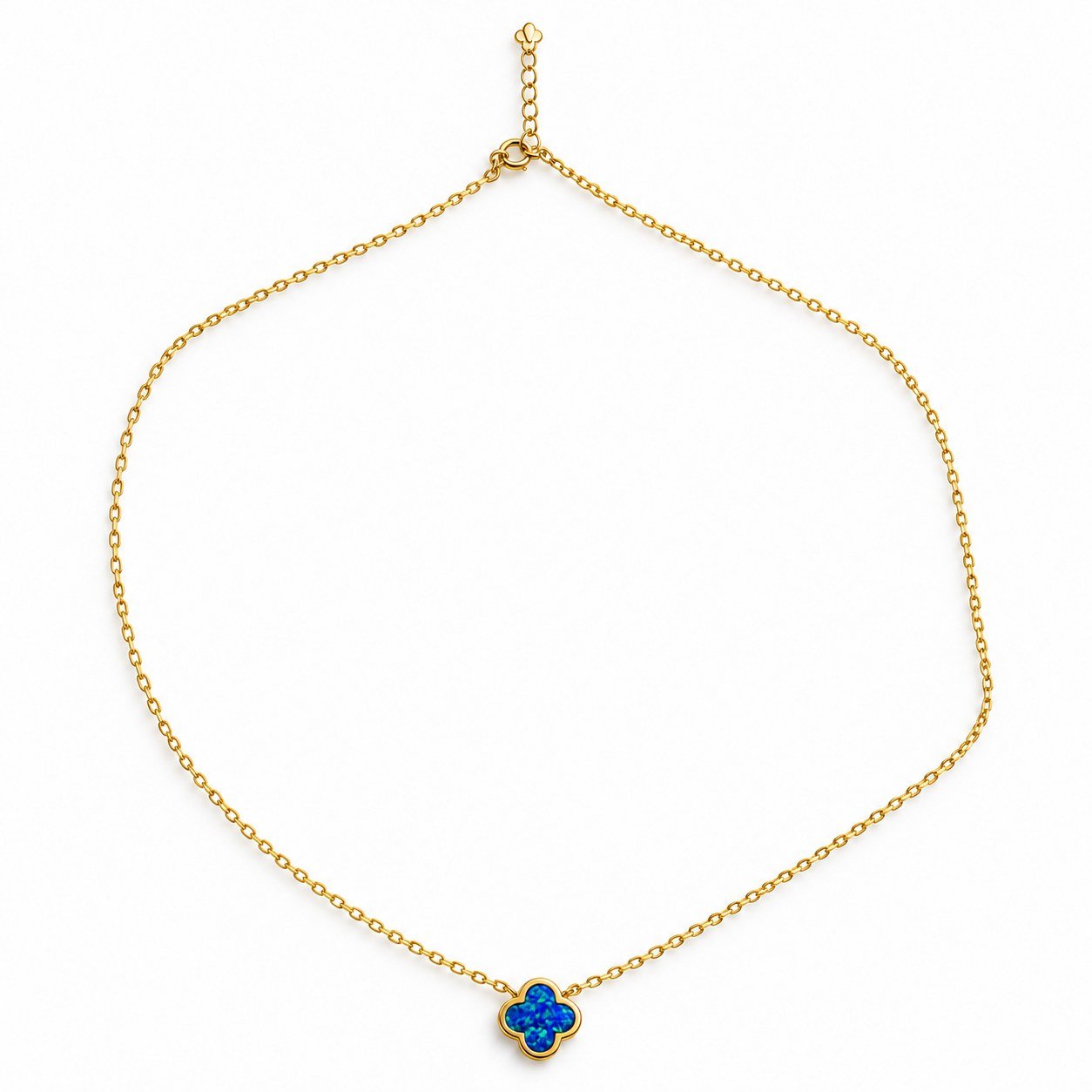 Small clover opal necklace, gold-plated, blue opal · OP243-GB