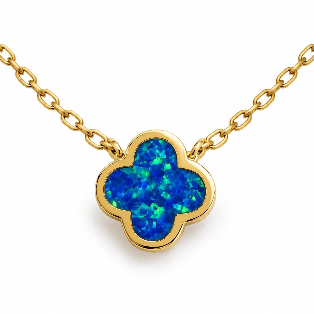 Small clover opal necklace, gold-plated, blue opal · OP243-GB - Image 2