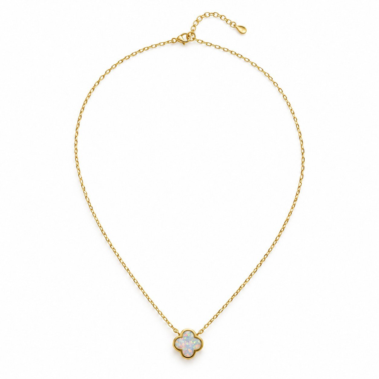 Small clover opal necklace, gold-plated, white opal · OP243-GW