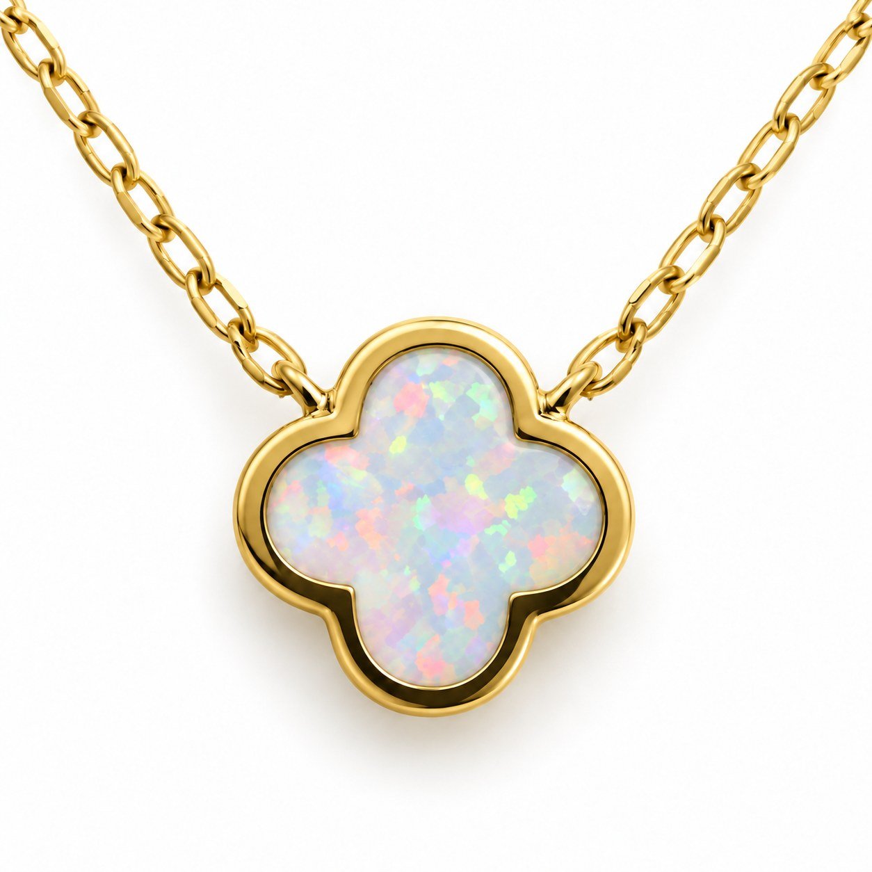 Small clover opal necklace, gold-plated, white opal · OP243-GW - Image 2