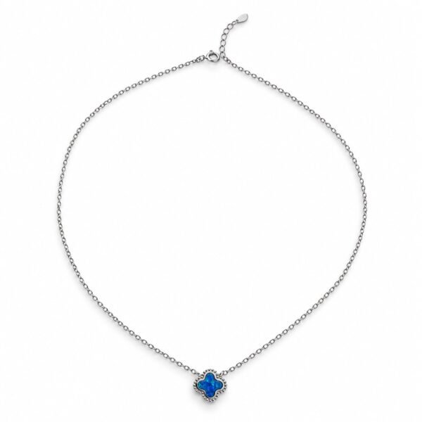 Clover opal necklace with beaded edge, blue opal · OP253-SB