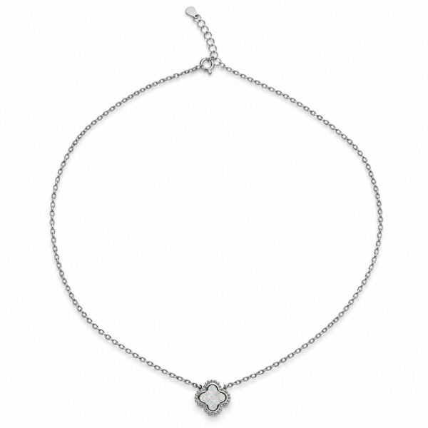 Clover opal necklace with beaded edge, white opal · OP253-SW