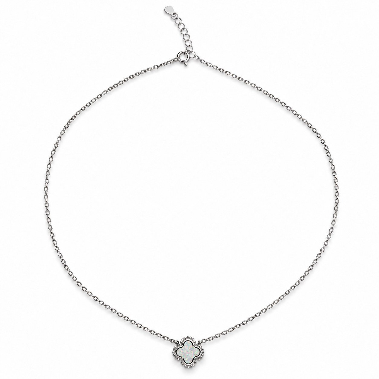 Clover opal necklace with beaded edge, white opal · OP253-SW