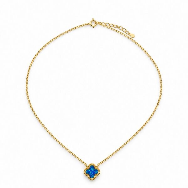Clover opal necklace with beaded edge, gold-plated, blue opal · OP254-GB