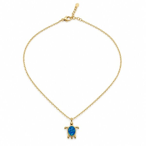 Sea turtle opal necklace, gold-plated, blue opal · OP264-GB