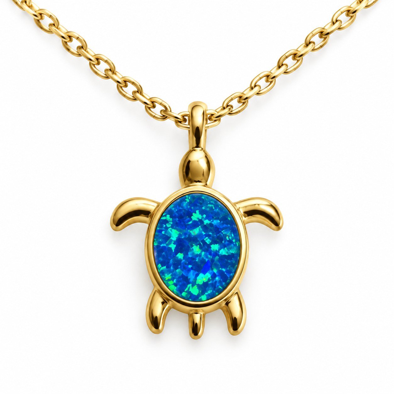 Sea turtle opal necklace, gold-plated, blue opal · OP264-GB - Image 2