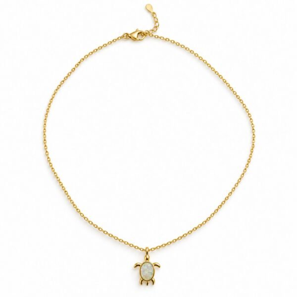 Sea turtle opal necklace, gold-plated, white opal · OP264-GW