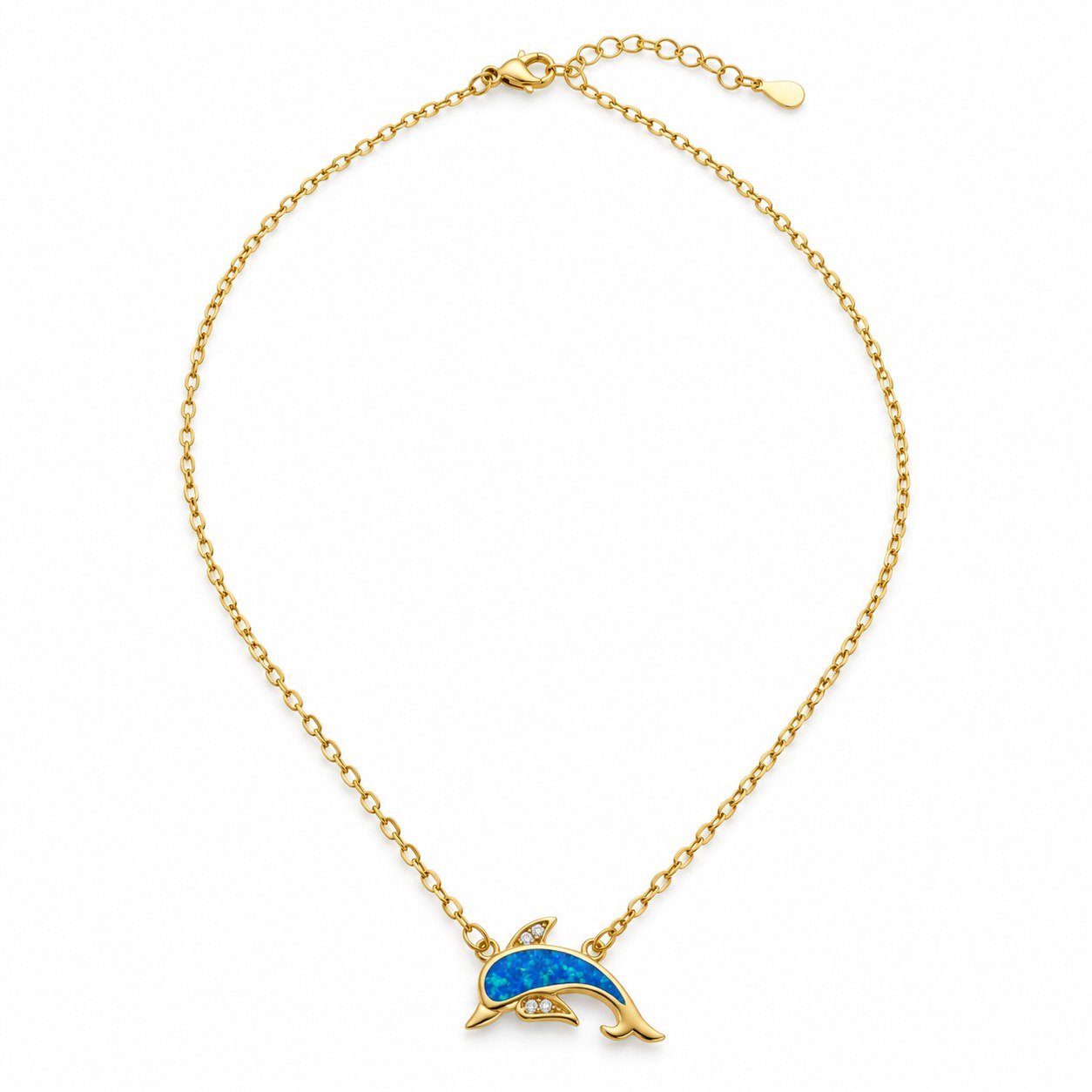 Dolphin opal necklace with crystals, gold-plated, blue opal · OP265-GB