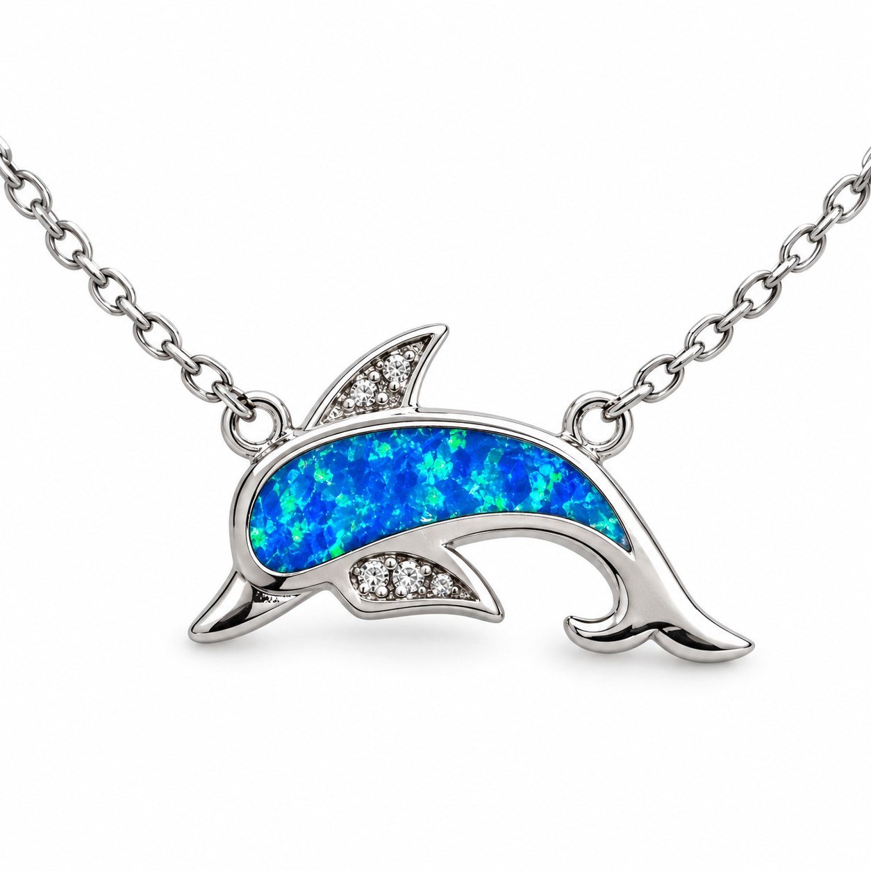 Dolphin opal necklace with crystals, blue opal · OP265-SB - Image 2