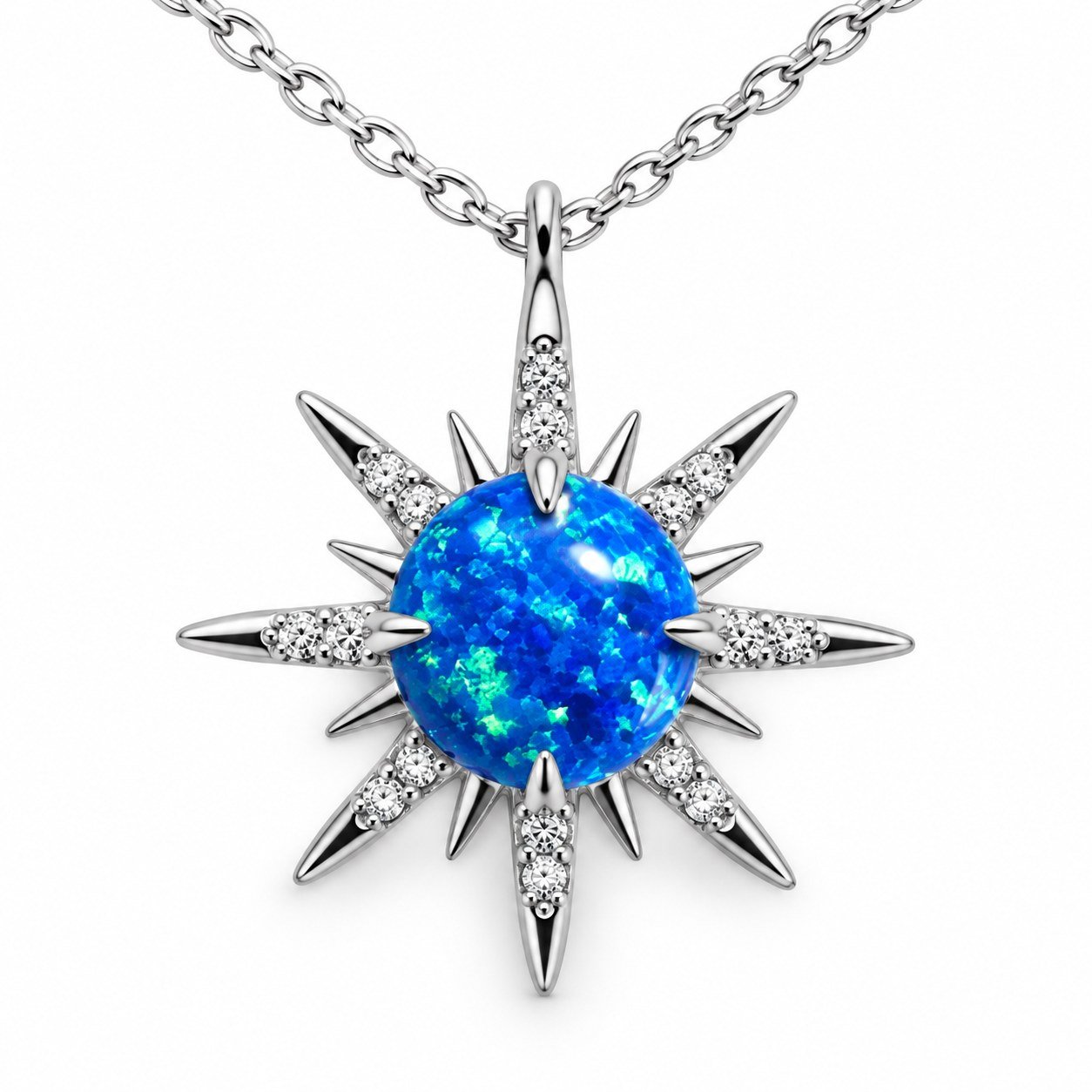 Opal star necklace with crystals, blue opal · OP287-SB - Image 2