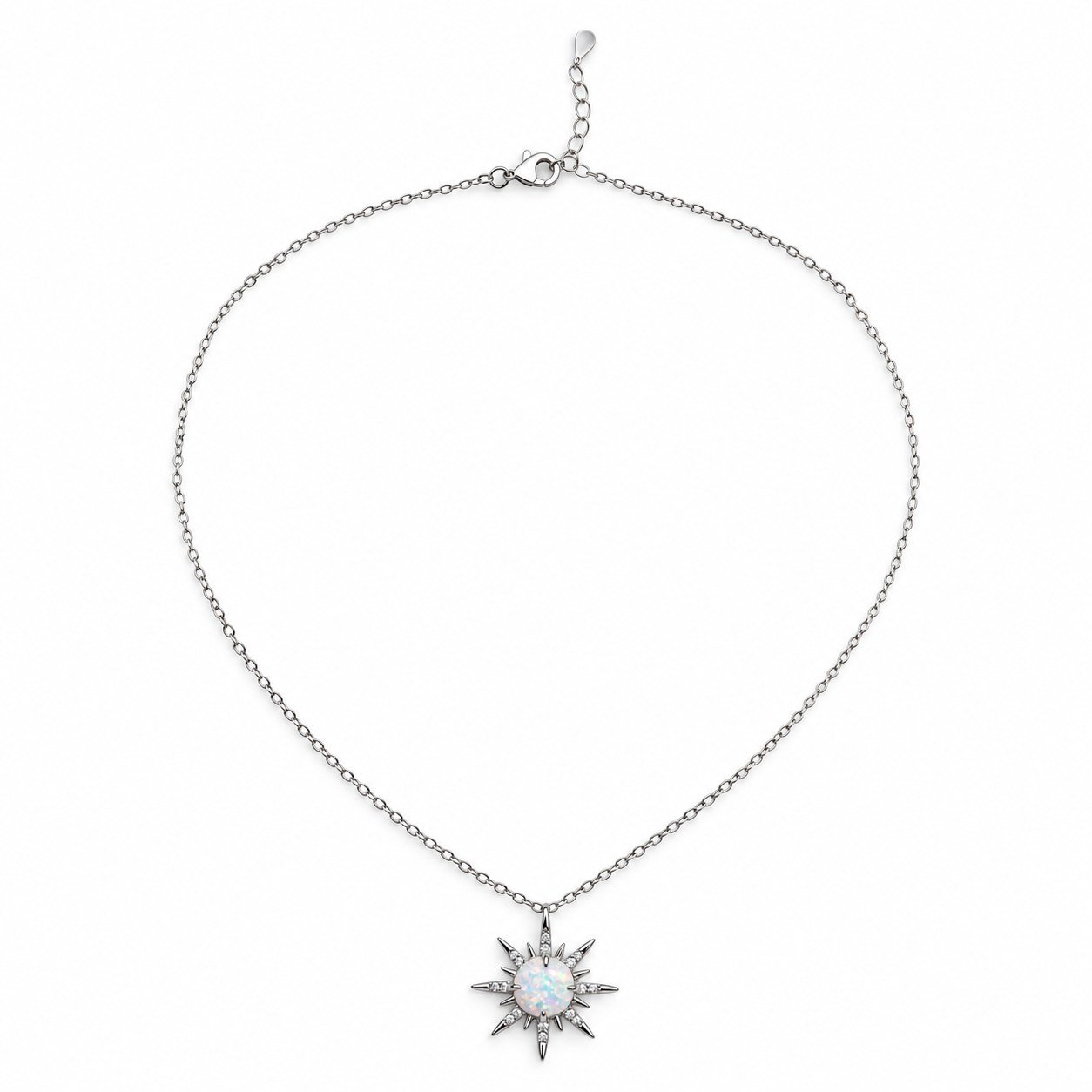 Opal star necklace with crystals, white opal · OP287-SW