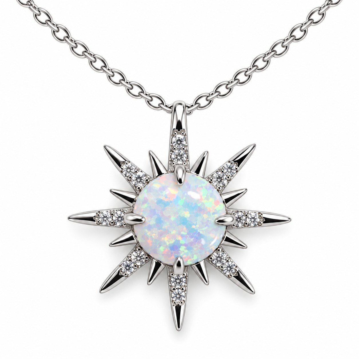 Opal star necklace with crystals, white opal · OP287-SW - Image 2