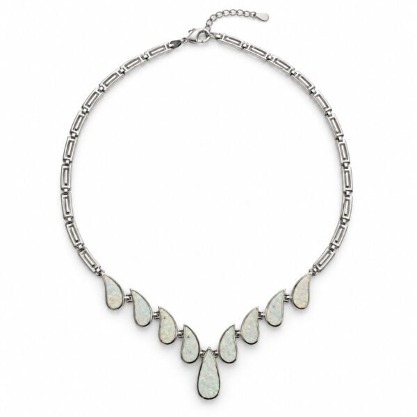 Opal teardrop collar necklace, white opal · OP3-SW