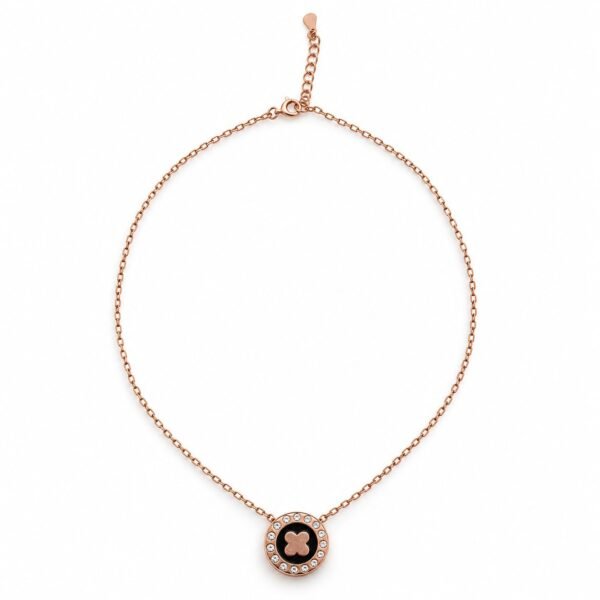 Clover medallion necklace with crystals, rose gold-plated · VS7