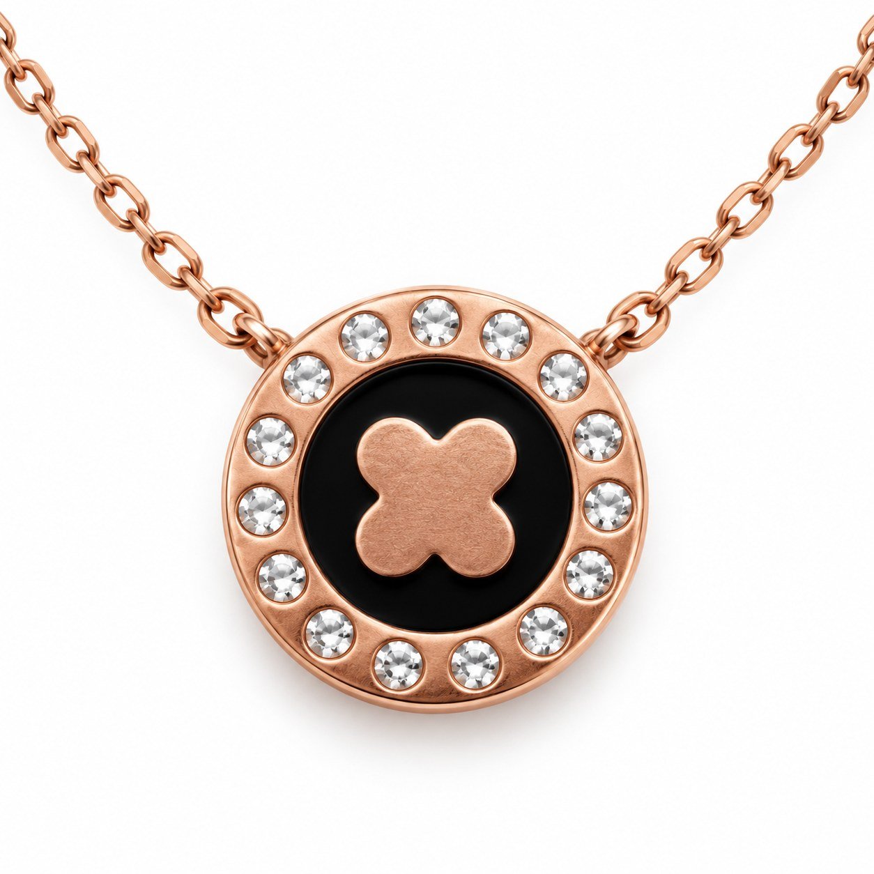 Clover medallion necklace with crystals, rose gold-plated · VS7 - Image 2