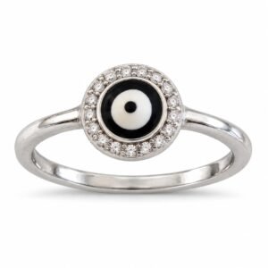 Round evil eye ring with crystal halo · 139
