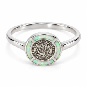 Round coin ring with opal frame, white opal · 270J