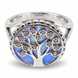 Round tree of life opal ring with crystals, blue opal · 271Z-SB