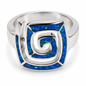 Large square spiral opal ring, blue opal · 286E-SB