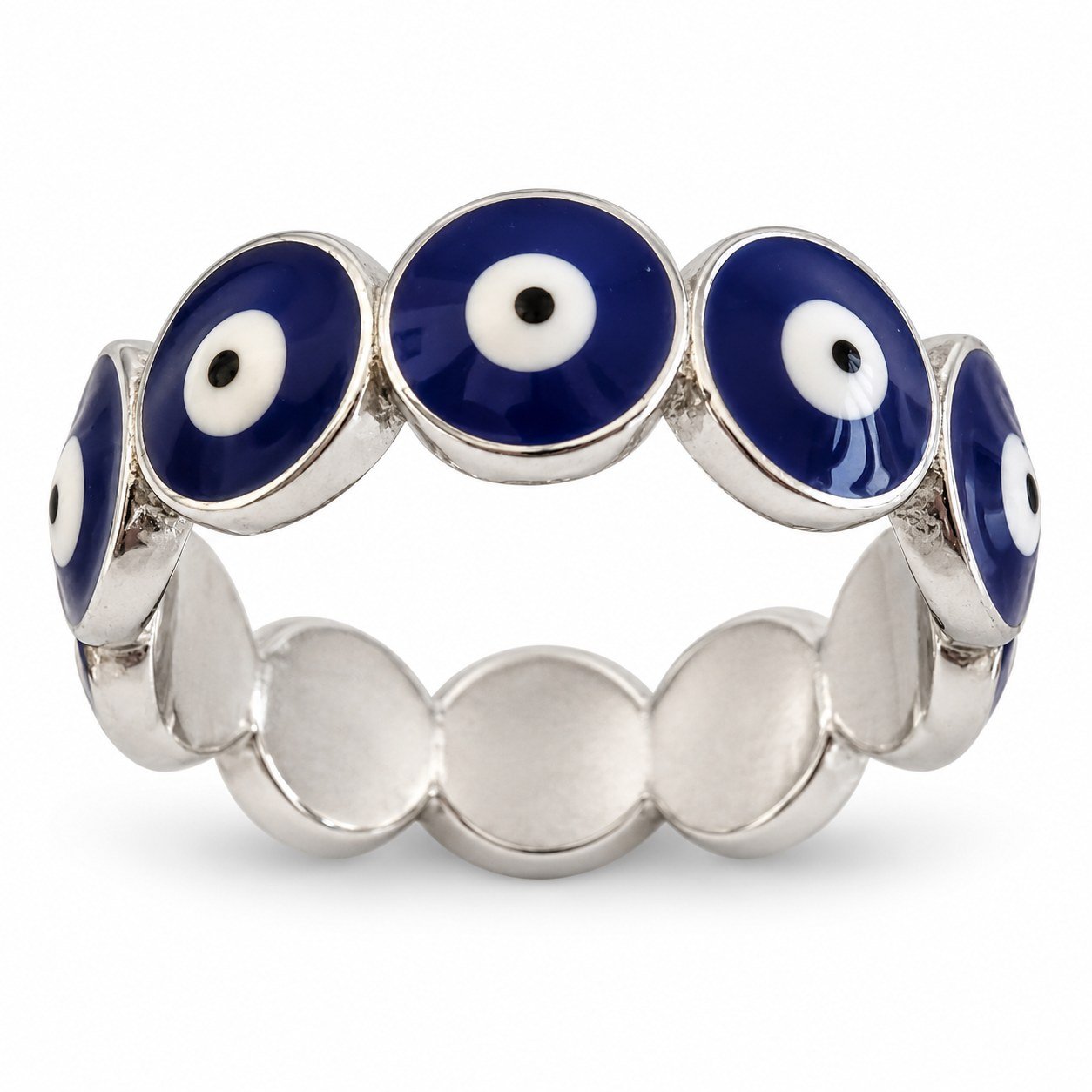 Round evil eye eternity ring, navy enamel · 305G