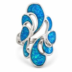 Wave scroll statement ring, blue opal · OP113-SB