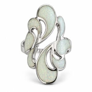 Wave scroll statement ring, white opal · OP113-SW