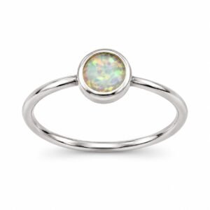 Fine ring with round opal, white opal · OP148-SW