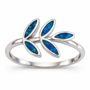 Olive leaf opal ring, blue opal · OP159-SB