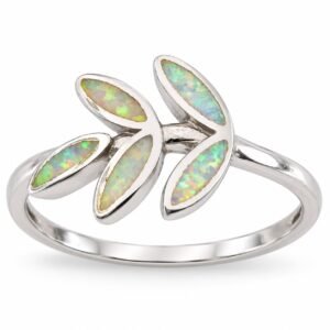 Olive leaf opal ring, white opal · OP159-SW