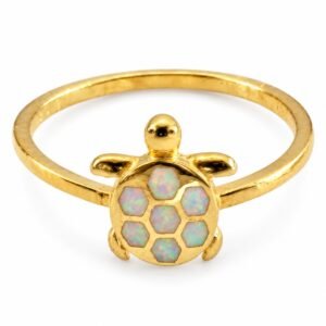 Turtle opal ring, gold-plated, white opal · OP211-GW