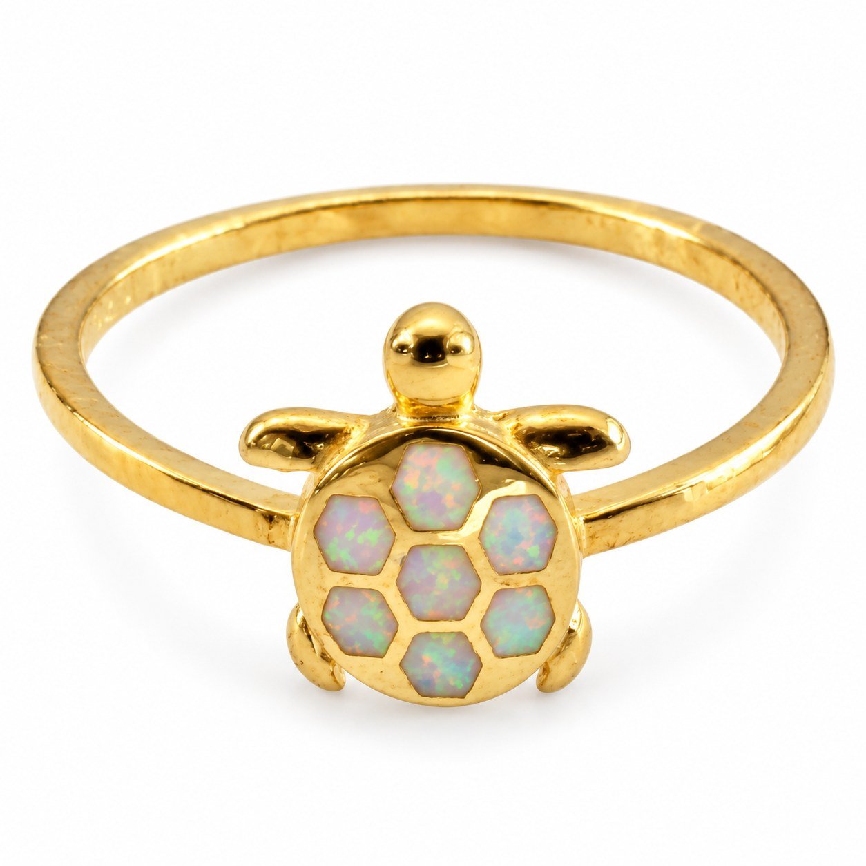 Turtle opal ring, gold-plated, white opal · OP211-GW