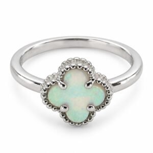 Clover opal ring with beaded edge, white opal · OP214-SW