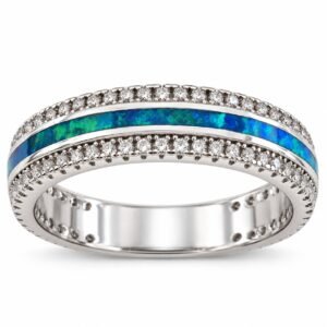 Opal eternity band with crystal rows, blue opal · OP244-SB