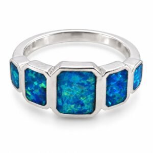 Five stone rectangular opal ring, blue opal · OP249-SB