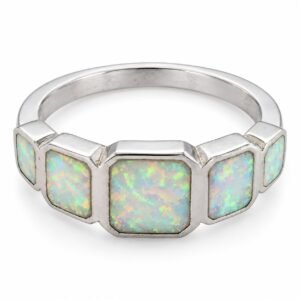 Five stone rectangular opal ring, white opal · OP249-SW