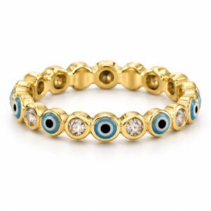 Evil eye and crystal eternity ring, gold-plated · OP269
