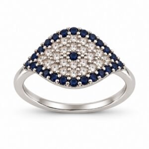 Almond evil eye pavé ring, adjustable · OP274