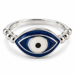 Marquise evil eye enamel ring with beaded shoulders · OP276