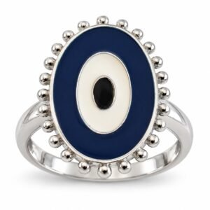 Oval evil eye enamel ring with beaded frame · OP279