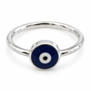Round evil eye enamel ring, slim band · OP281