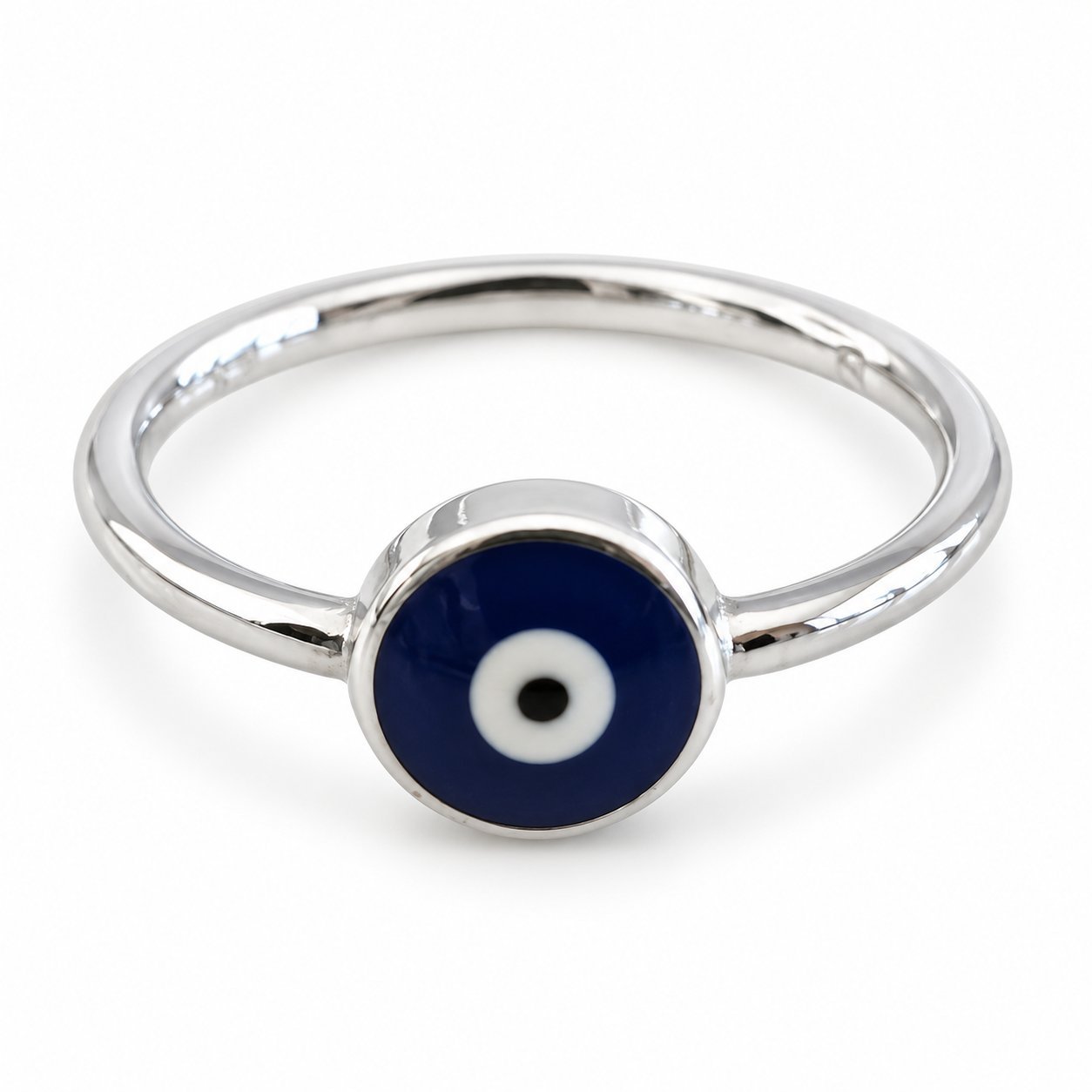 Round evil eye enamel ring, slim band · OP281